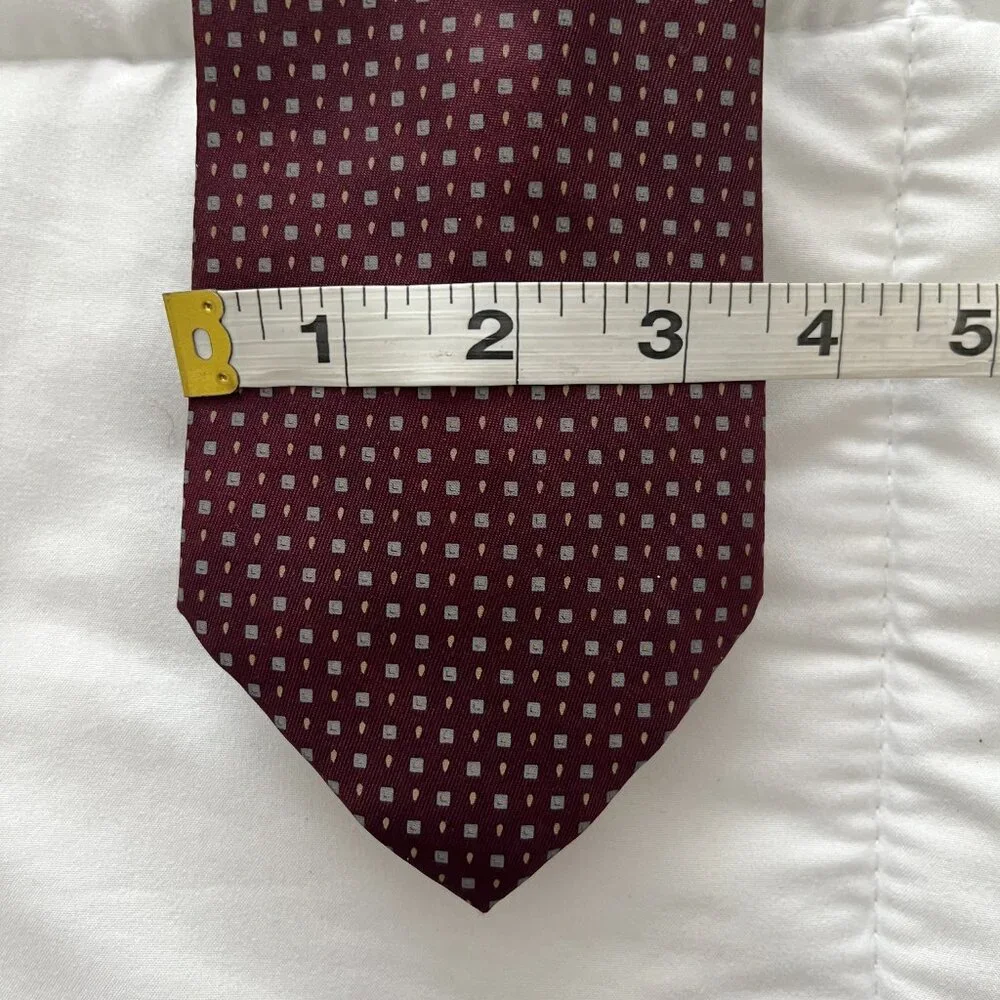 Barneys New York Silk Necktie Maroon Geometric Party Office Corporate Chic